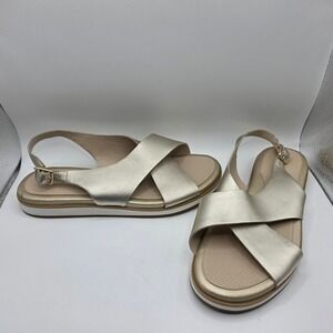 Cole Haan Grand Ambition Gold Leather Cross Strap Sandals W23302 Womens 7.5 B